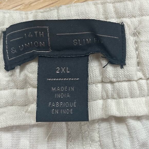 14th & Union Men’s Cream Cotton Drawstring Crinkle Pull On Shorts Size 2XL - Picture 3 of 5